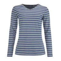modAS Langarmshirt 25804 Damen Shirt mit Streifen und V-Ausschnitt - Bretonisches Streifenshirt