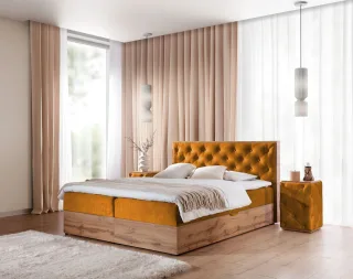 Boxspringbett Schlafzimmerbett MAXIMO 180x200cm in Stoff Torre Honiggelb