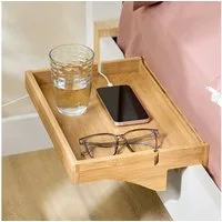 SoBuy Nachttisch NKD01, Klemmregal fürs Bett mit Kabelführung, Bambus, Bettablage mit Kabelführung Regal für Mobiltelefon Fernbedienung