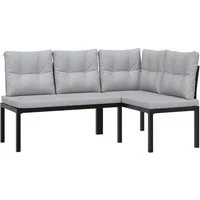 vidaXL Gartenbank Gartenbänke mit Kissen 2 Stk. Schwarz Pulverbeschichteter Stahl (2-St)
