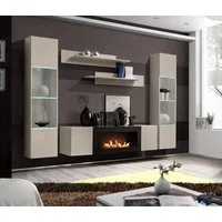 ASM-Moebel Wohnwand Wohnwand FLY M3 CC mit Push-Click System mit Bio Ethanol Kamin und Led, Mit Bio-Ethanol Kamin, Led Beleuchtung und Push-Click System.
