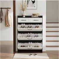 KLAM HOME Schuhkommode Schuhkommode mit drehbarem Schuhschrank, B80/T23.5/H125 cm, Schuhschrank mit 3 großen Klappen und 2 Schubladen