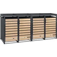 Zelsius Mülltonnenbox 4 er mit Pflanzdach für 4 Tonnen, 120 - 240 Liter, Tür in Holzoptik