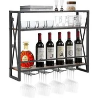 COSTWAY Weinregal, Wand, Holz mit Metallrahmen, Gläserhalter, 80x20x63cm