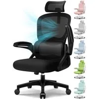 Homimaster Bürostuhl Bürostuhl, Schreibtischstuhl Ergonomisch mit Klappbaren Armlehnen (Bürostuhl mit Verstellbarer Kopfstütze, 90° Klappbare Armlehnen und Lendenwirbelstütze, Höhenverstellbarer Chefsessel aus Mesh), Bürostuhl mit maximaler Neigung v