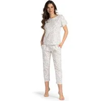 Mademoiselle Sommeil Capri-Pyjama Schlafanzug mit Naturprint Beige/Grau (2 tlg)