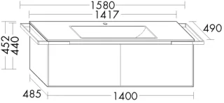 Burgbad Keramik Waschtisch-Set YSO PG2 HGL Eiche Hellgrau/Schwarz Matt, SFAC141F2180C0038 SFAC141F2180C0038