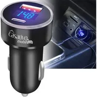 Casativo Dual Kfz USB Ladegerät 38W USB-C PD & USB-A QC Schnellladestecker KFZ-Adapter Zigarettenanzünder-Stecker (Kfz-Bordnetzstecker) zu USB-C (Type C), USB-A, LED-Spannungsanzeige/ Digital-Display/-Messbereich 7 - 36 Volt