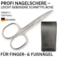 EloModa Nagelschere Solingen Nagelschere gehärteter Stahl Extra scharf mit gebogener Schne, (1-tlg), gebogener Schnittfläche, Leder-Etui Made in Germany