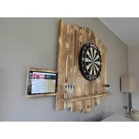 WDS Dartscheibe WOODEN Dartboard Surround, (Premium Dart-Wandschutz, Burned Look (Geflammt) oder Color Design), Optionaler Tablet-Halter