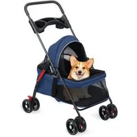 Rutaqian Hundebuggy Kinderwagen für Hunde und Katzen 4 Rädern, mit Getränkehalter, (Kinderwagen für kleine Haustiere,für Mittelgroße und kleine Hunde), Zusammenklappbarer Kinderwagen für Reisen im Freien