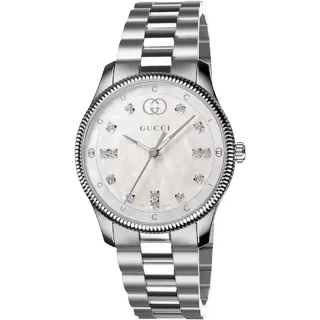 Gucci YA1265064 G-Timeless Damenarmbanduhr 29 mm Perlmuttzifferblatt mit Diamantakzenten