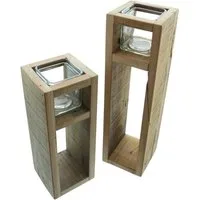 Dekoleidenschaft Bodenwindlicht "Wood" Windlicht Säule aus recyceltem Holz, Kerzenhalter, 30 + 40 cm (2 St., im Set), Kerzenständer rustikal - Jedes Stück ein Unikat - Dekosäule, Holzsäule