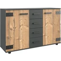 Wimex Kombikommode Stockholm Sideboard Kommodenschrank, Made in Germany, Industrial-Look, 2-türig mit 4 Schubladen, 130x41x83 cm