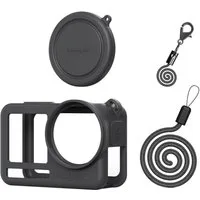 Wigento Silikon Hülle für DJI Osmo Action 6 mit Linsenschutz Kappe Schwarz Zubehör Drohne (Linsenschutz, Trageschlaufe)