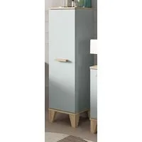 Inn.Furn Badkommode Luna (Midischrank in hellem Grün mit Eiche, Scandi-Design, 34 x 116 cm), 3 Fächer, wechselbarer Türanschlag