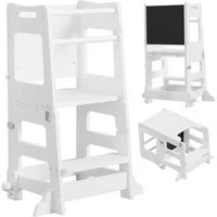 Yorbay Stehhilfe Lernturm, 2 höhenverstellbaren Stufen & verstellbar zum Kindertisch inkl. Tafel