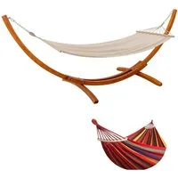 HOMAVO Hängematte mit Gestell, Mit 2 Hängematte, Stabiles Holzgestell, 200kg Belastbarkeit, Maße: 320x120x120 cm, Höhenverstellbar