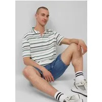 QS Kurzarmshirt Polo-Shirt Gestreiftes Polo-T-Shirt aus schwerem Jersey