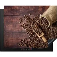 MuchoWow Herd-Abdeckplatte Kaffee - Kaffeebohnen - Braun - Holz, Vinyl, (1 tlg), Abdeckung Induktionskochfeld Schutzmatte, Küche Deko, 65x52 cm
