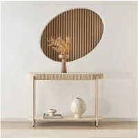 PPkrimnel Konsolentisch mit 2 Etagen als Mehrzwecktisch, 120 x 41 x 81 cm (1-St), Travertin-Optik in Creme, ideal für Sofa & Büro