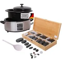 PROMAFIT Schmerztherapiegerät Hot Stone Set "Medium" Erwärmer + 64 Hot Stones, Set 2-tlg., Abschaltautomatik, digitale Temperaturanzeige
