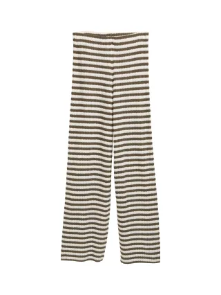 Denim Tom Tailor - Wide Leg Strickhose olive white stripe - Gr. - XS