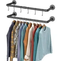 LuxusKollektion Wandgarderobe Industrieller Stil Rohr-Kleidergestell 2er Set Wandmontage Schwarz