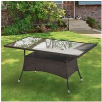 Outsunny Gartentisch mit Ablage (Gartenmöbel, 1-St., Esstisch), Gartentisch Glastisch Esstisch Gartenmöbel Tisch Metall 150x85x74cm