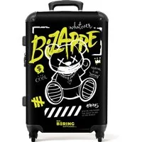 NoBoringSuitcases.com© Hartschalen-Trolley mit leuchtende Räder - Cartoon-Bär mit Maske als Graffiti-Kunstwerk 67, 4 Rollen, Koffer Mittelgroß für 20kg, Suitcase für Erwachsene, Reisekoffer