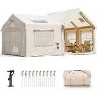 Meulbaty aufblasbares Zelt Aufblasbare Zelte für Camping (10-12 Personen Sonderformen), Personen: 12 (1 tlg., mit Luftpumpe, Kaminöffnung, Gampingzelt aus Oxford-Stoff), Air Glamping Zelte für 4 Jahreszeiten Camping