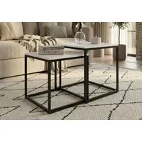 Home Collective Couchtisch Kleiner 2er Set aus Holz, Wohnzimmertisch Modern (Beistelltisch Set 2 in 1 mit Metallgestell, Büro Beistelltisch Loft Design TWIN, kratzfeste Oberfläche, Set 2 in 1), Quadratisch in Weiß, für Wohnzimmer