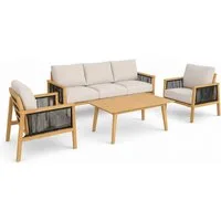 Greemotion Gartenlounge-Set Monaco mit Stühlen Gartenmöbel-Set Aluminium Beige inkl. Esstisch, (4-tlg), inkl. Kissen