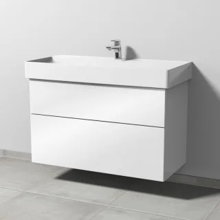 Sanipa 3way Waschtischunterbau zu Duravit Dura Square Waschtisch mit 2 Auszügen, Weiß-Glanz SF42778