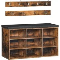Hoobro Schuhregal Schuhbank mit 9 Fächer, 9 Haken, Wandgarderobe mit gepolsterter Sitzbank, für Flur, Eingangsbereich, Schlafzimmer