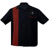 Steady Clothing Kurzarmhemd V8 Classic Schwarz Retro Vintage Bowling Shirt Rockabilly