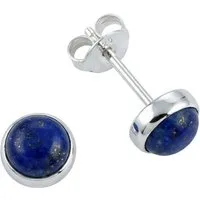 mantraroma Paar Ohrstecker SAMA rund klein aus 925 Silber mit Lapis Lazuli (Paar, Paar Ohrringe mit Schmuckbeutel), 925 Sterling Silber Ohrringe für Damen