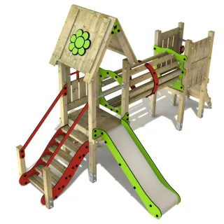 PRO MAGIC Town Spielturm für öffentliche Spielplätze - Robuster Holzturm 9x9 cm für Kindergärten - Abenteuer Kletterturm mit Tunnel - Wickey