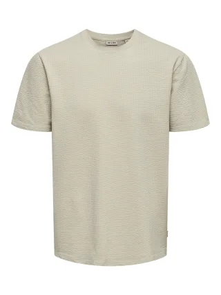 ONLY&SONS - ONSKIAN LIFE REG SEERSUCKER SS TEE NOOS Silver Lining - Gr. - XXL