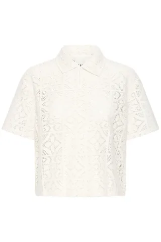 ICHI - Poloshirt aus Spitze - IHNAIMA weiß - Gr. - S