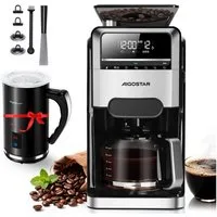 Aigostar Kaffeemaschine mit Mahlwerk, 1.5l Kaffeekanne, Wiederverwendbare Filter, Warmhaltefunktion, Selbstreinigungsfunktion, Intelligente Erinnerung