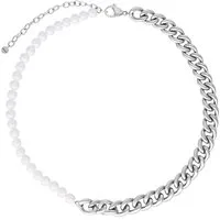 Wildcat Kette mit Anhänger Chunky Synthetic Pearl Kette - Silber, Chirurgenstahl 316L - wasserfest, langlebig, hautverträglich