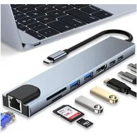 Senmudi USB-Verteiler 8-IN-1 USB C Hub, Typ-C Multiport Adapter mit Ethernet, USB Hub 3.0 (SD/TF-Player,D 100W,4K HDMI,100gbps,5 Gbps Übertragungsgeschwindigkeit, Multiport Typ C für MacBook Air Pro, iPad, iPhone 15 16, Windows PC), für MacBook, iPad