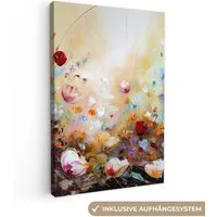 OneMillionCanvasses® Leinwandbild Ölfarben - Blumen - Farbenfroh - Natur, Fotodruck (1 St), Leinwand Canvas Wandbild, Wanddekoration 20x30 cm