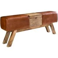 FINEBUY Truhenbank Sitzbank Turnbock Klappfach Hocker Turnhocker Garderobenbank (Turnbock Sitzbank Echtleder Braun 120 x 29 x 53 cm), Turnhocker Bank mit Klappfach, Garderobenbank