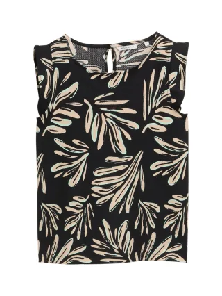 Denim Tom Tailor - Loose Fit Top mit Volantärmeln abstract black beige print - Gr. - M