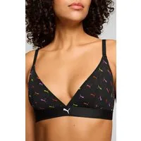 PUMA Bügelloser BH PUMA WOMEN PRINTED MESH TRIANGLE TOP mit buntem allover Logodruck, verstellbare Träger, mit Mesh-Details