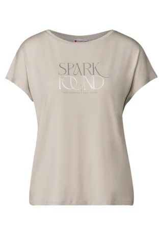 Street One - T-Shirt mit Wording beige/braun - Gr. - 36