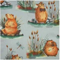 maDDma Stoff Kinderstoff Süße Capybaras ab 0,5m x 1,6m Baumwolle Meterware, lichtgrau