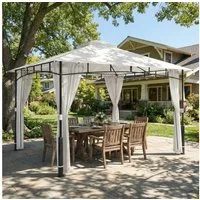 Outsunny Pavillon wasserabweisend Stabil Gartenpavillon mit Moskitonetz, Doppeldach, mit 4 Seitenteilen, (Gartenpavillon, Garten Pavillon), für Garten, Terrasse, 360 x 300 x 275 cm, Schwarz